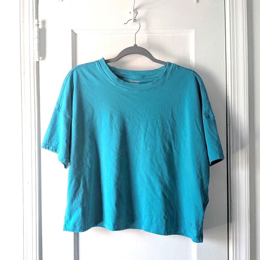 Calvin Klein 100% Cotton Teal Performance Cropped Short Sleeve Tee Sz. XL